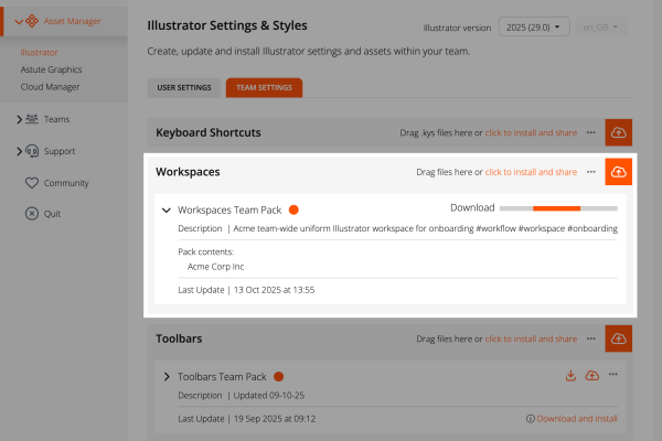 Installing an Illustrator Workspace directly into the host application